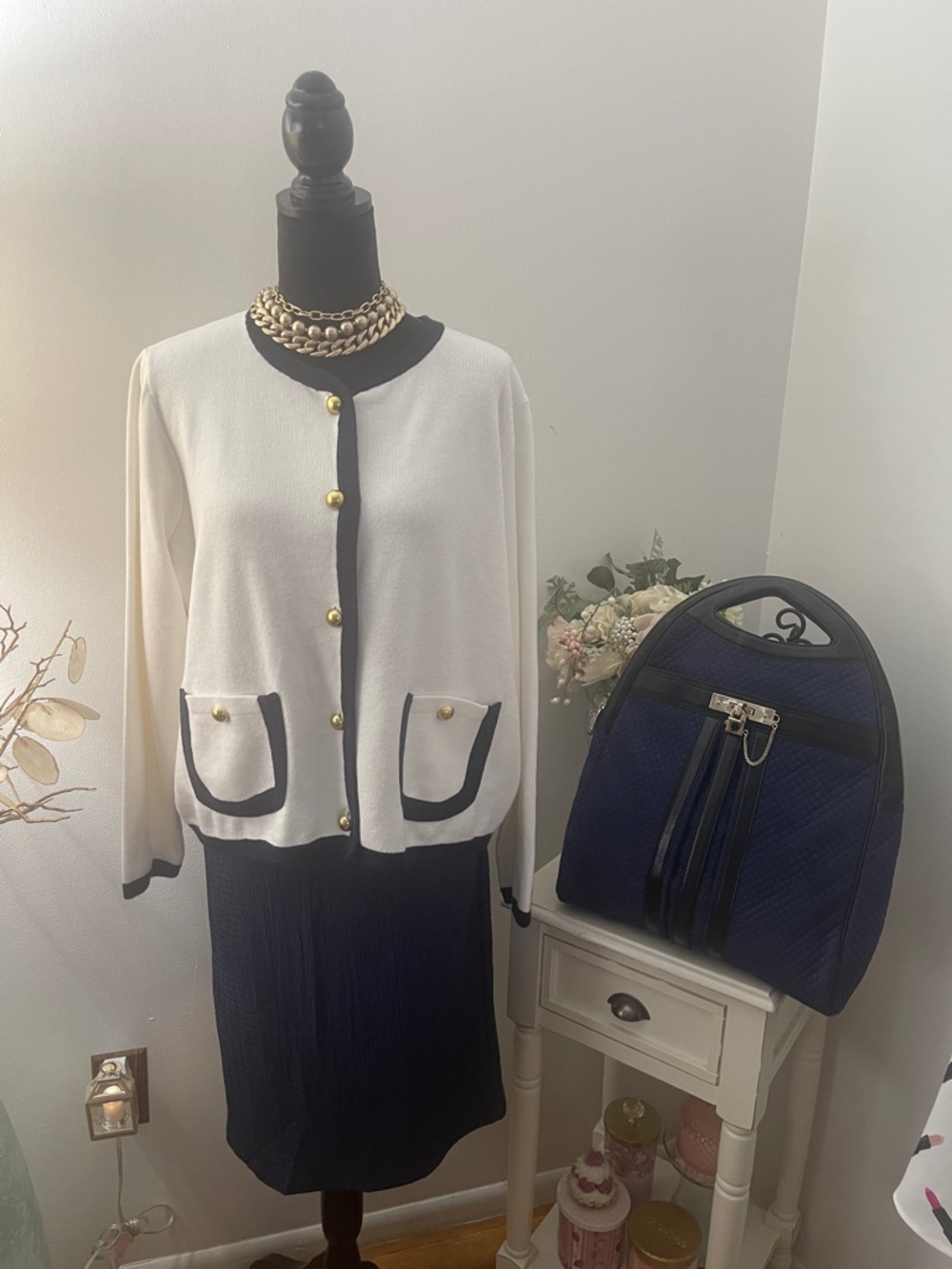 Cream and Black Contrast Trim Cardigan Top